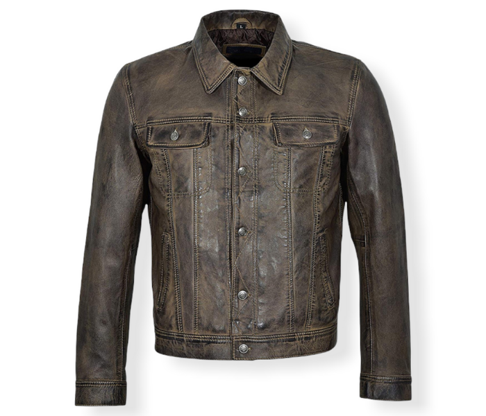 Men Classic Waxed Brown Sheep Leather Jacket 1 Men Classic Waxed Brown Sheep Leather Jacket